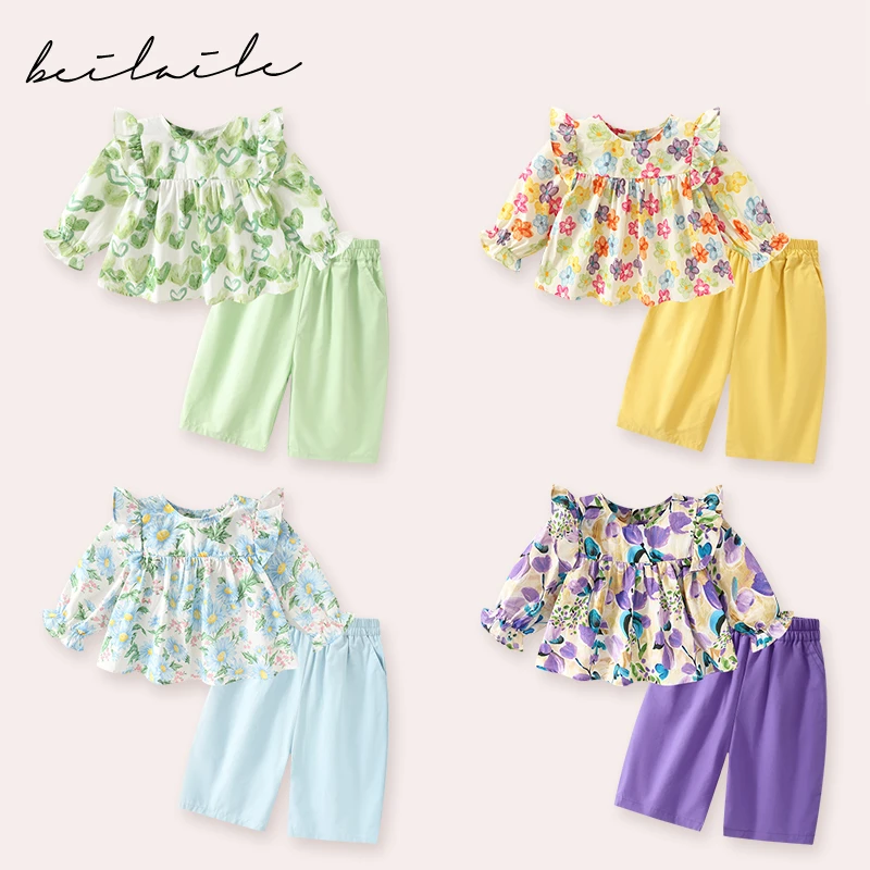 【印花飞袖复古套装 小乐妈咪】婴儿套装儿童复古两件套B14 ZJ