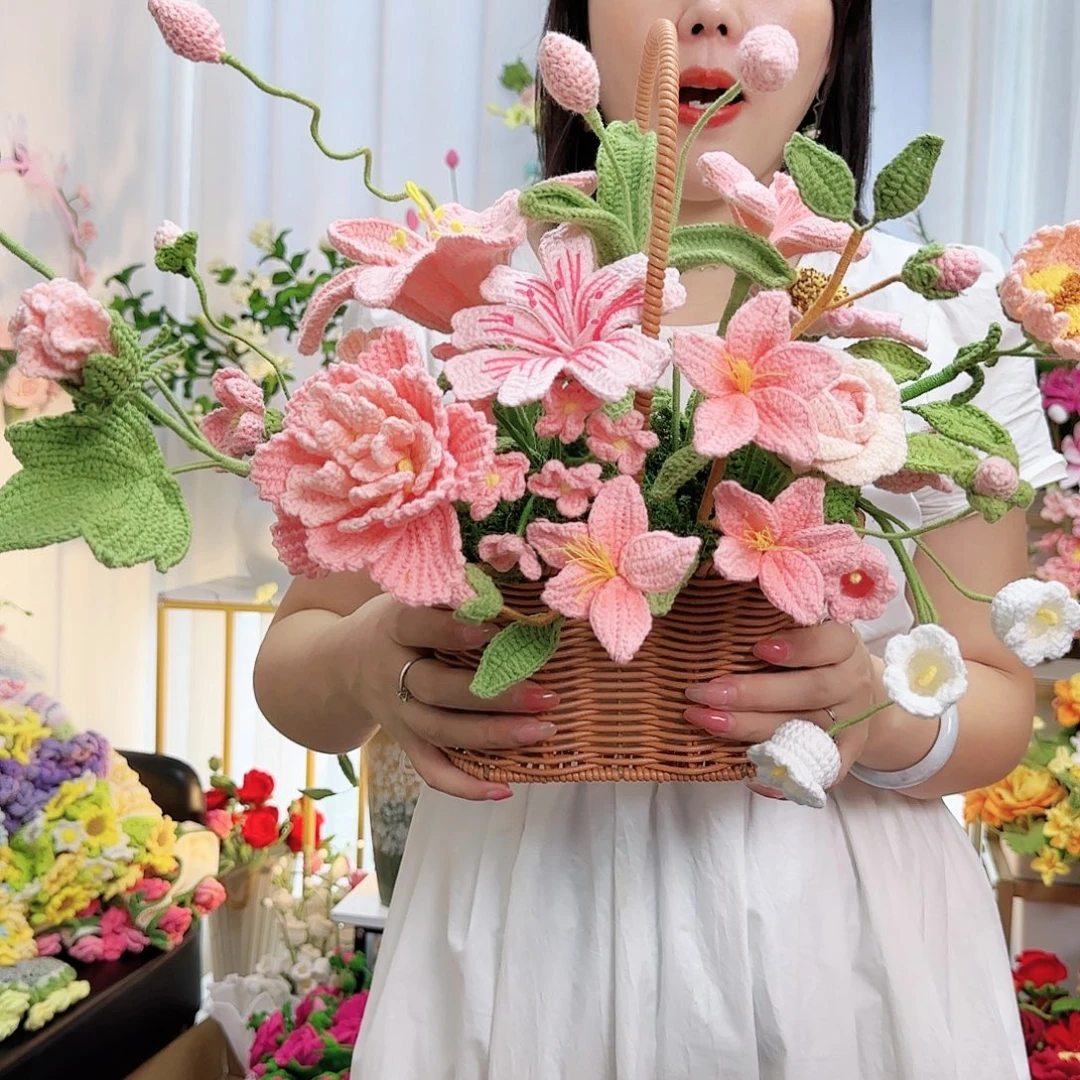 莱赛尔纤维棉手工钩织花蓝