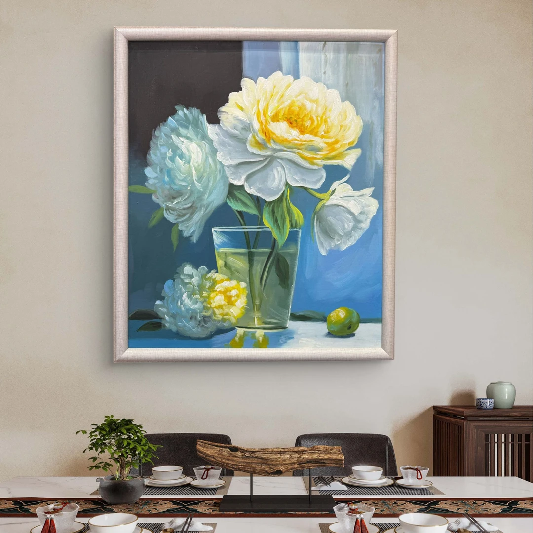 【金客隆油画】手绘油画50cm*60cm书房卧室餐厅花卉带框玫瑰-瓶插花
