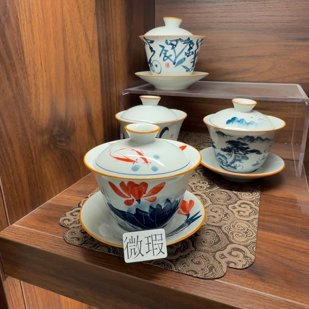 釉下手绘茶具微瑕