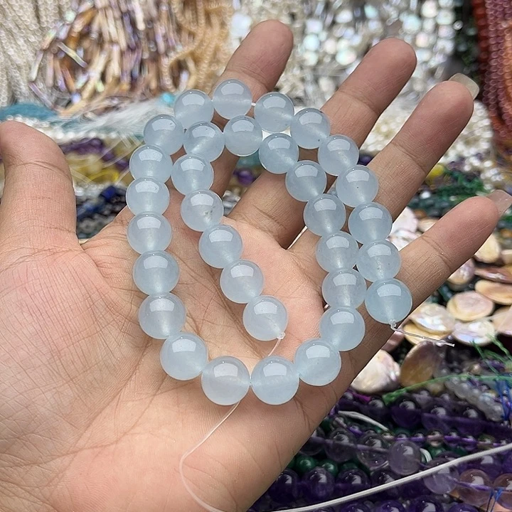 玛瑙/玉髓未镶嵌珠宝半成品一条12mm海蓝宝