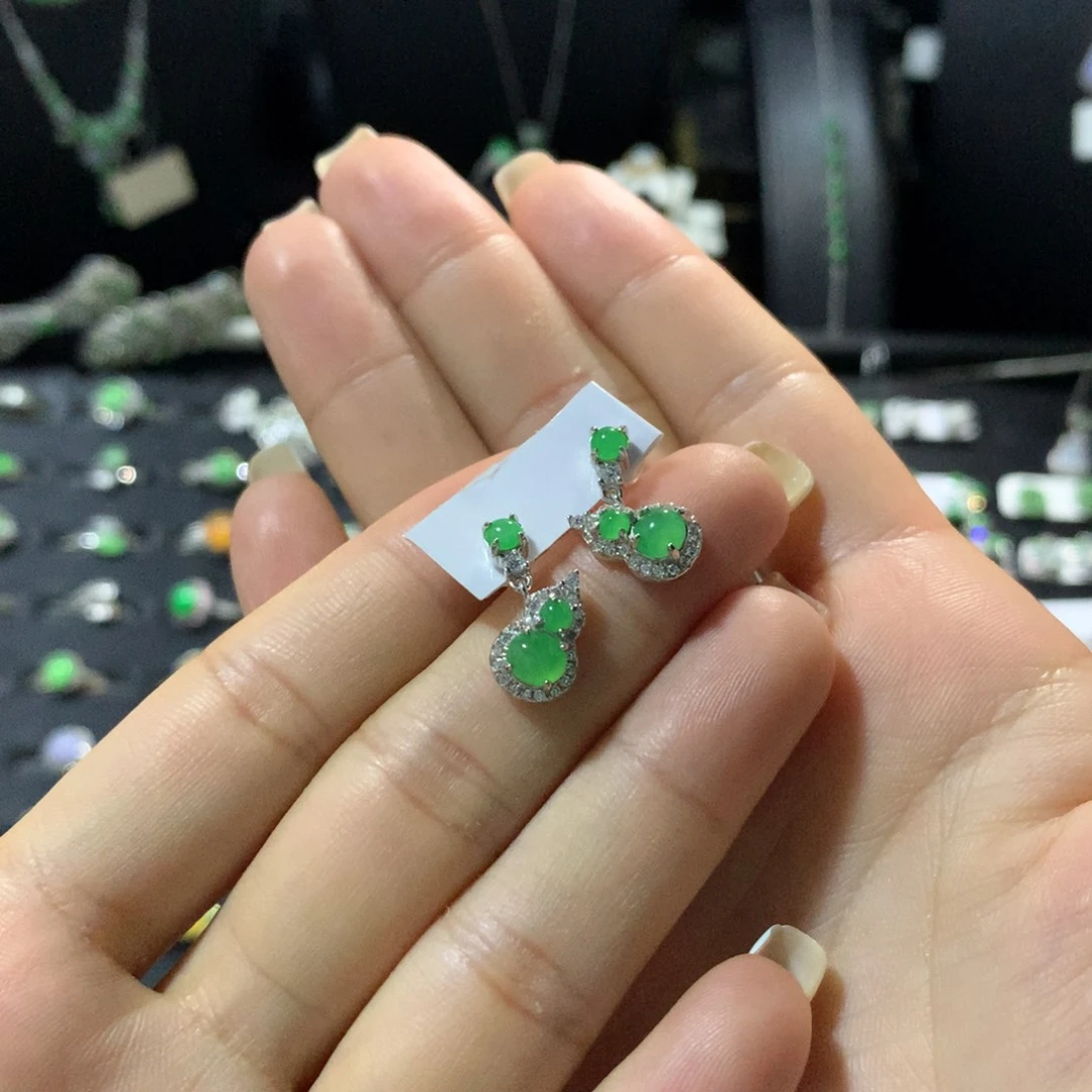 翡翠银S925镶嵌耳饰