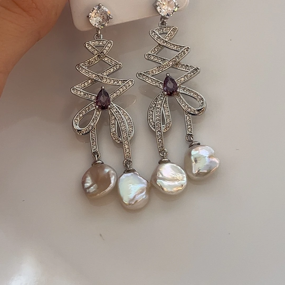 合金淡水珍珠耳饰