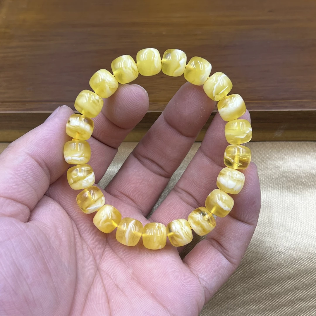 高品质俄料蜜蜡手串 金白溶洞虎皮妖孽 同料 尺寸10.3
