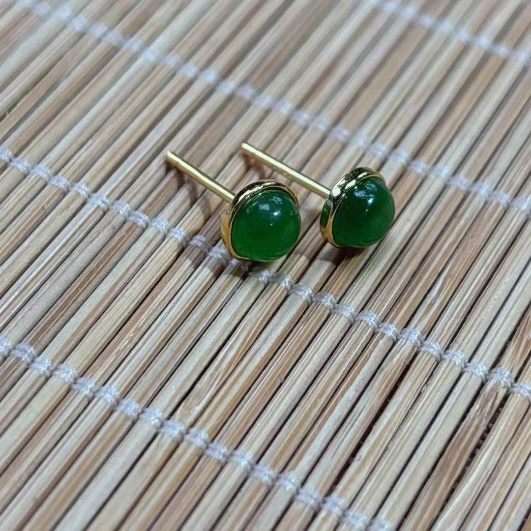 《铁头老猪》XYJ374天然和田玉碧玉耳钉s925银针多样性发其一