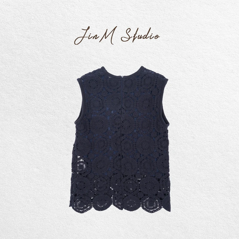 Jinmstudio【藏青镂空】进O重工手摇绣花工艺镂空背心602501A1959