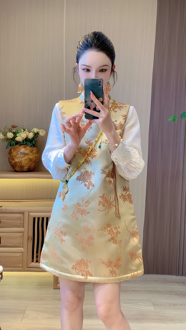 【松芝】新中式国风提花章绒马甲裙背心裙旗袍裙连衣裙裙子女