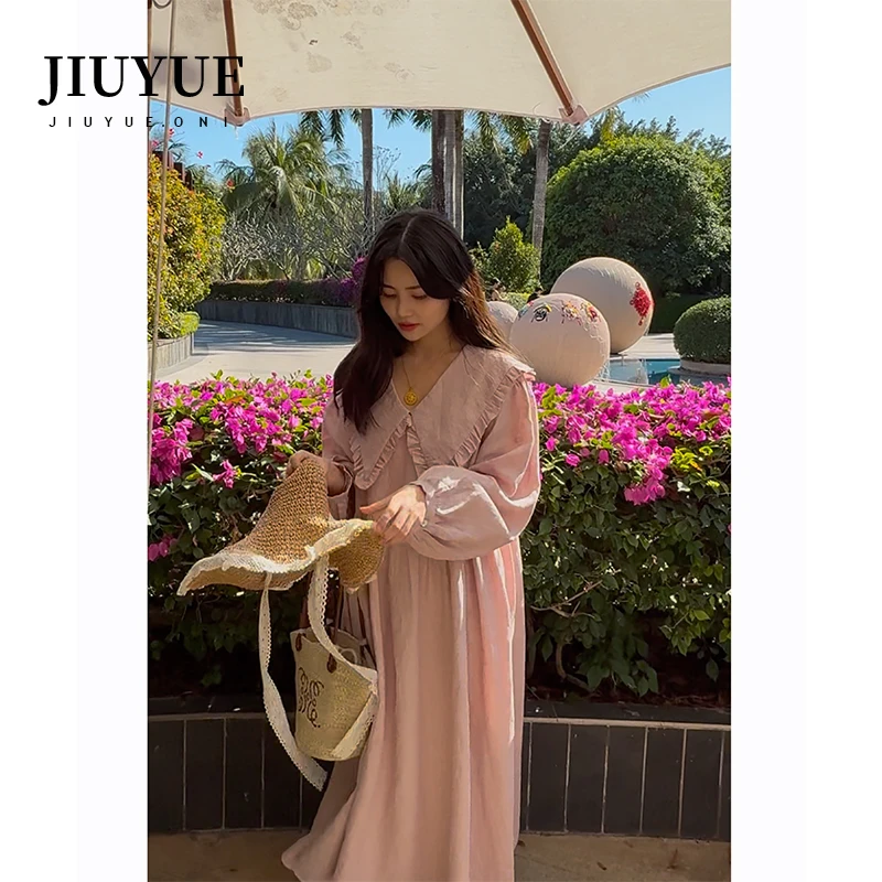 九月Oni【贝壳海岸】粉色连衣裙女超显瘦气质设计感Q029A25