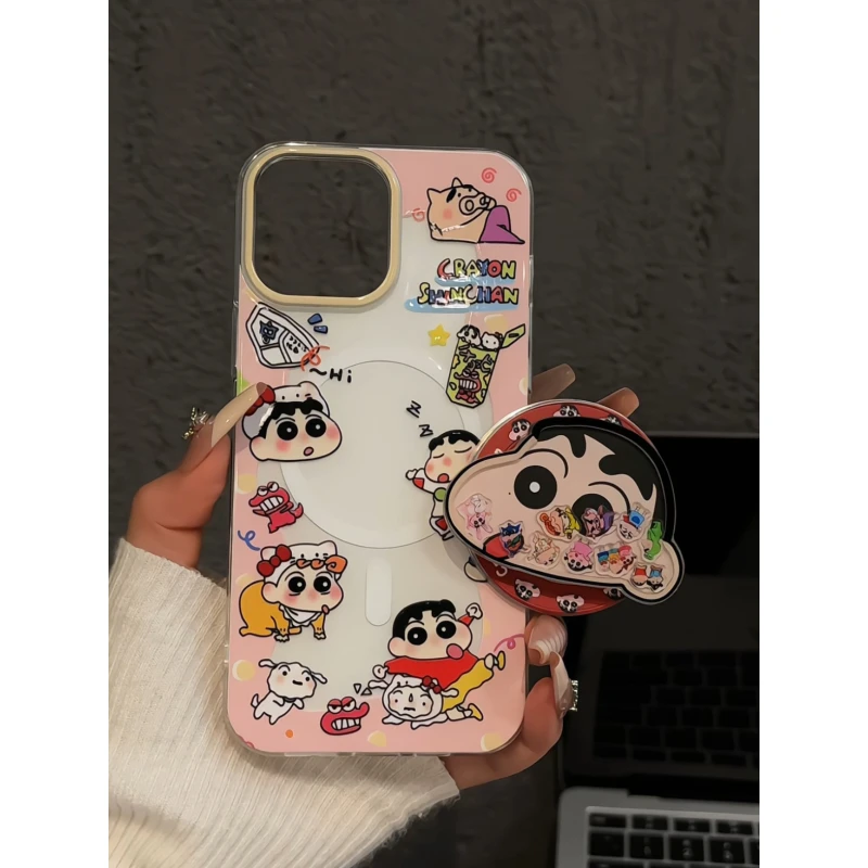 适用于苹果16pro双层IMD磁吸款手机壳iPhone15小众帽蜡笔小新华为