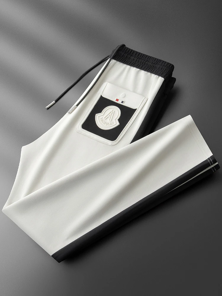 2025夏季新款男士潮流柔软时尚裤子男撞色拼接男士卫裤休闲直筒裤