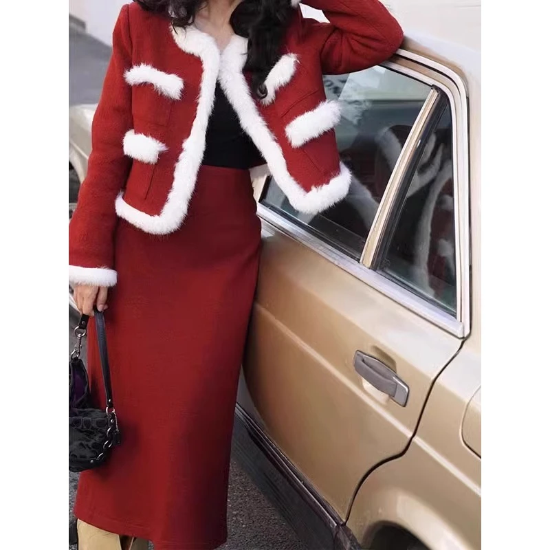 YBN7603秋冬新款搭配一整套新年红色战袍富家千金过年两件套装