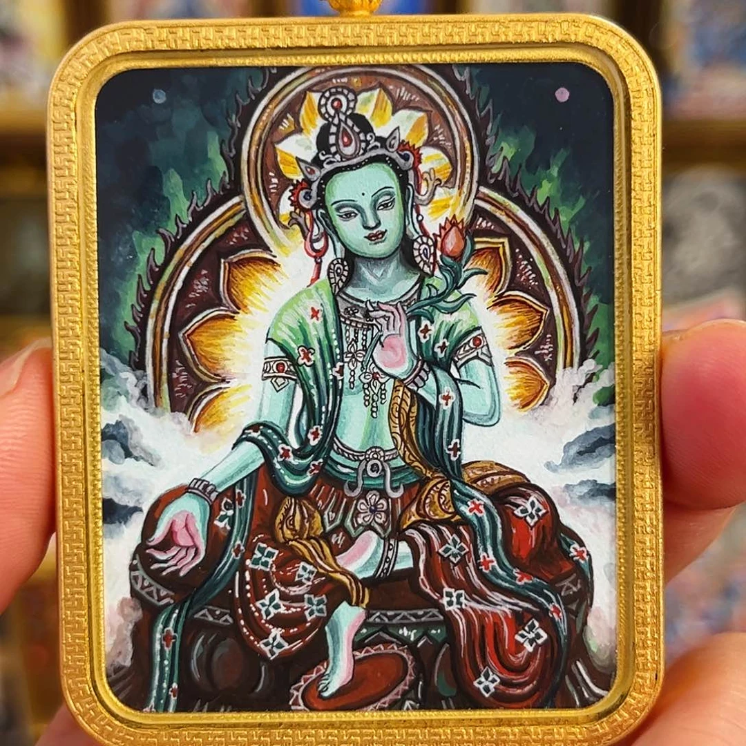 青海热贡手工绘制绿妈妈