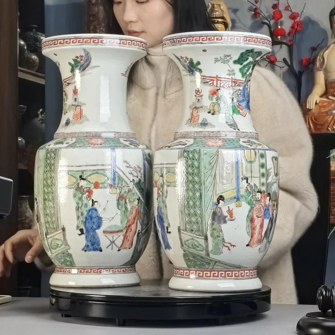 清 五彩人物故事盘口瓶