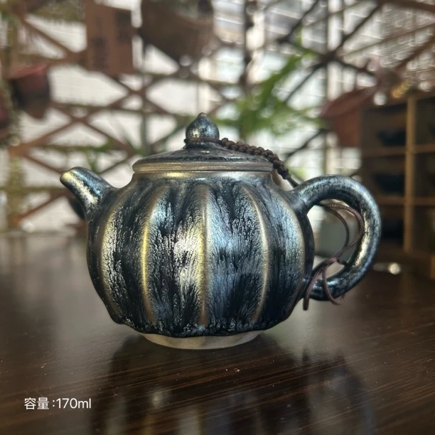 【油滴壶】建窑建盏油滴茶壶南瓜壶陶瓷茶壶茶具