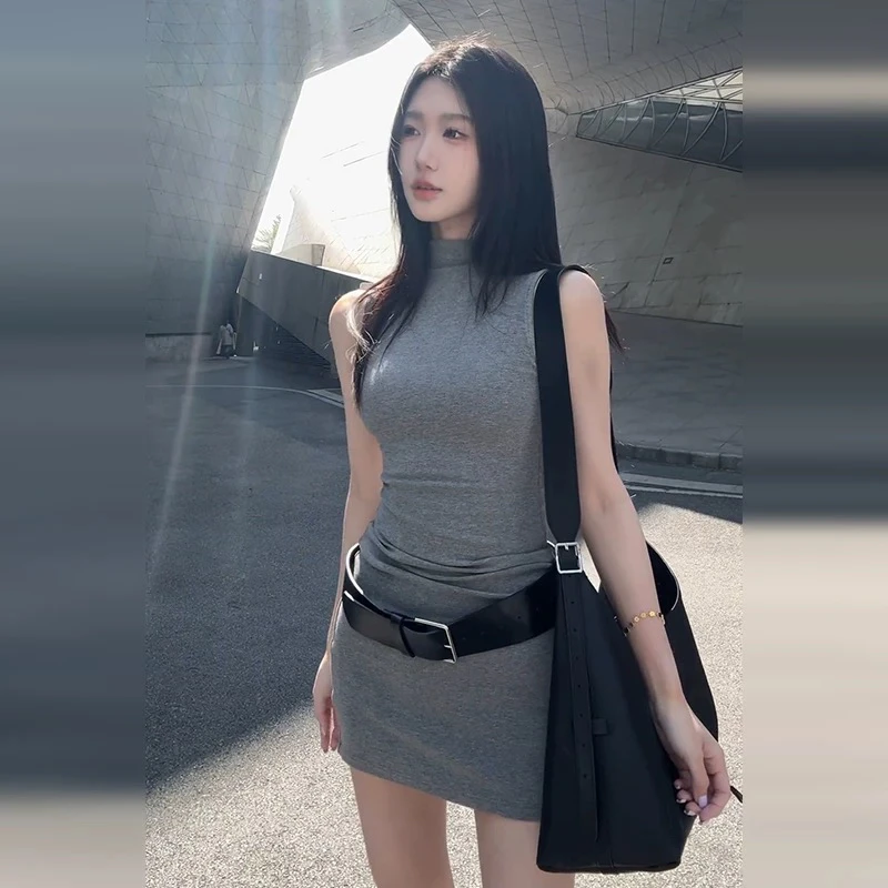 03收腰显瘦包臀裙无袖设计感气质性感短裙