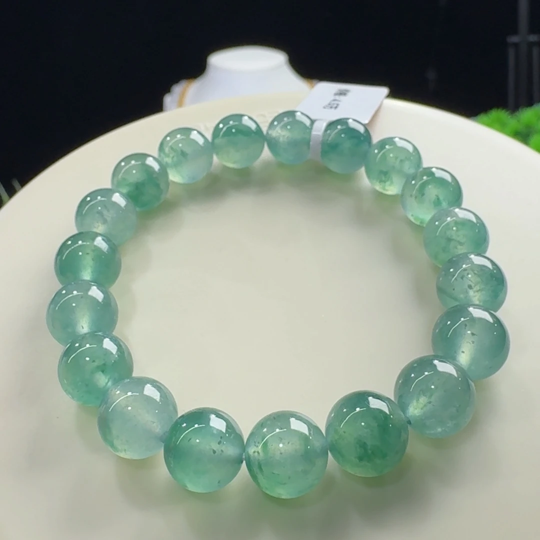 翡翠未镶嵌手链高冰绿野仙踪飘花单圈卡9.9mm