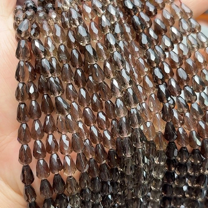 玛瑙/玉髓未镶嵌珠宝半成品A级茶晶切面水晶9-6mm一条