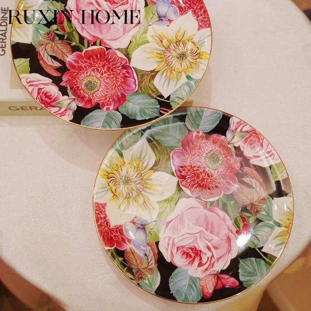 如馨·手绘玫瑰·8寸永丰 高脚盘