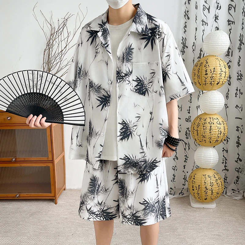 夏季薄款国潮男士套装2025新款高级感衬衫五分短裤帅气青少年衬衣