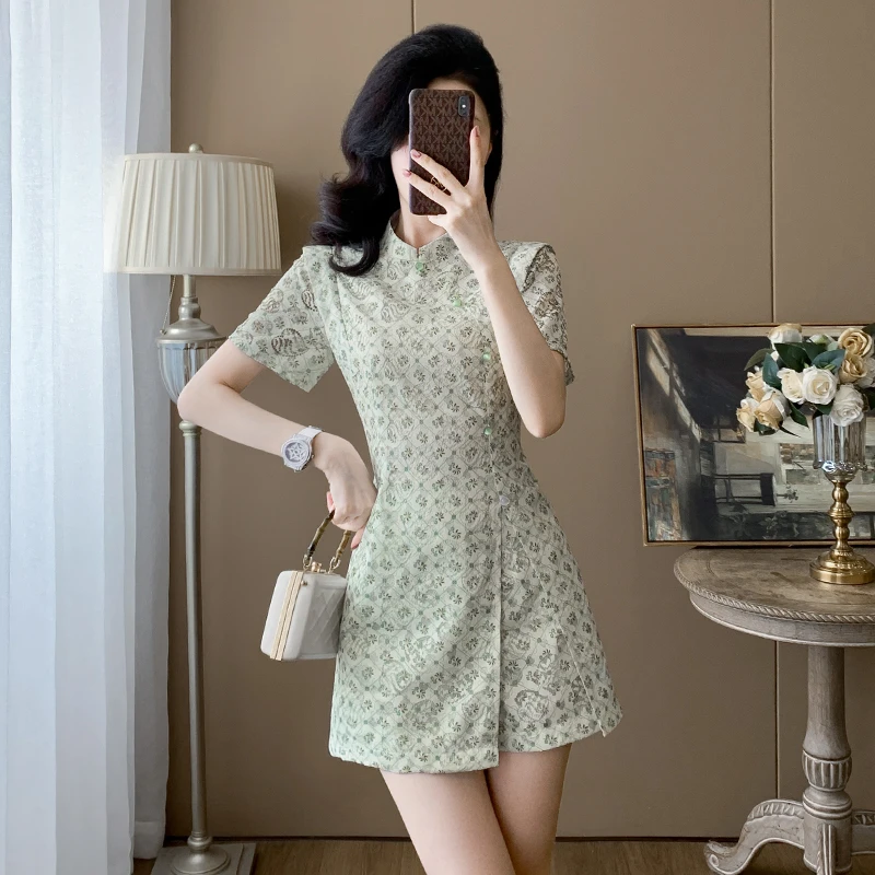 小个子洋气时尚套装女2026夏季新款新中式改良碎花短裙短裤两件套