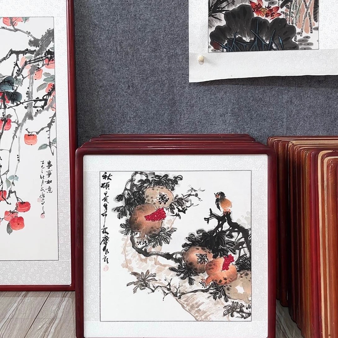 国画书画作品带框63×63