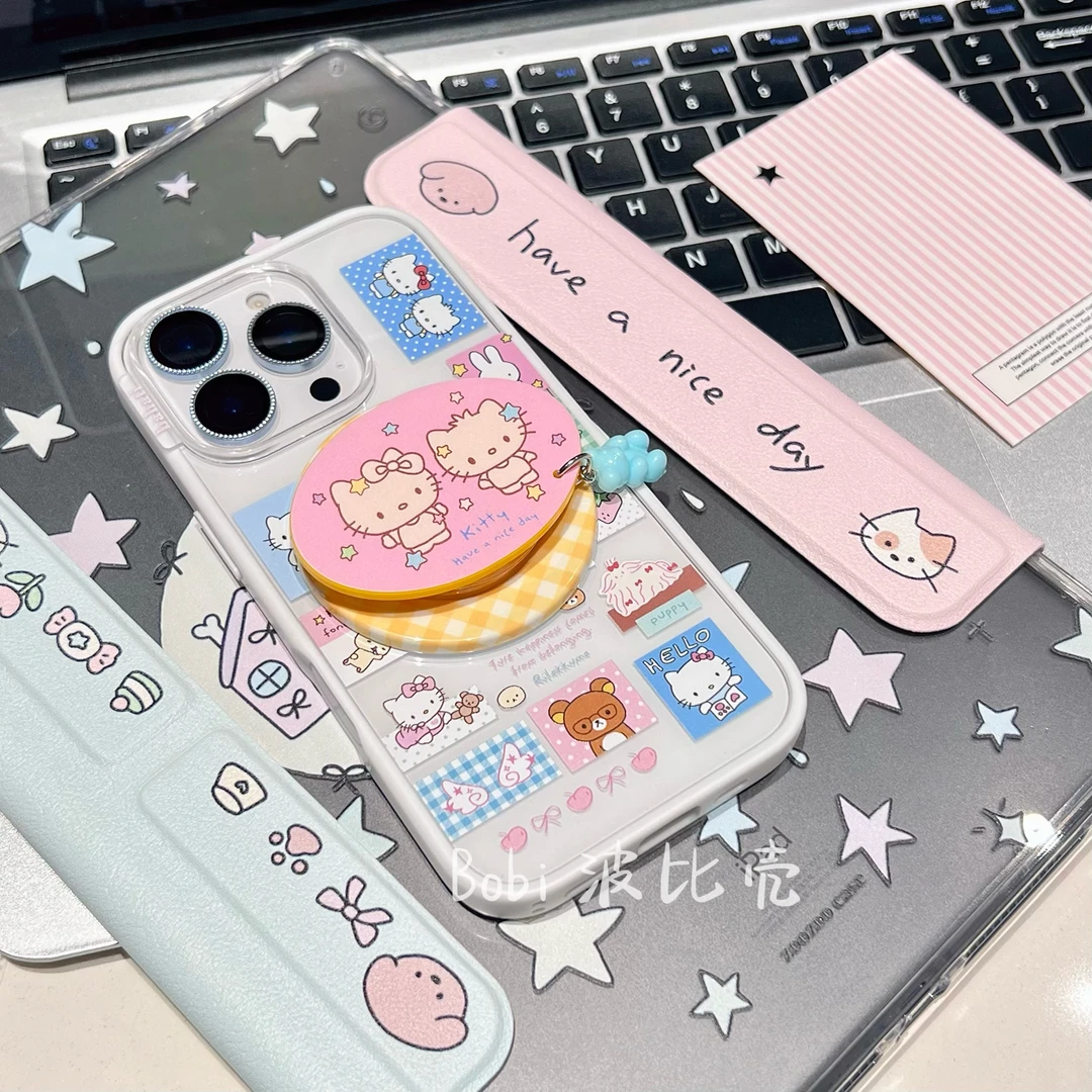 可爱卡通小熊贴纸猫咪创意防摔适用苹果手机壳iphone16pro全包/15