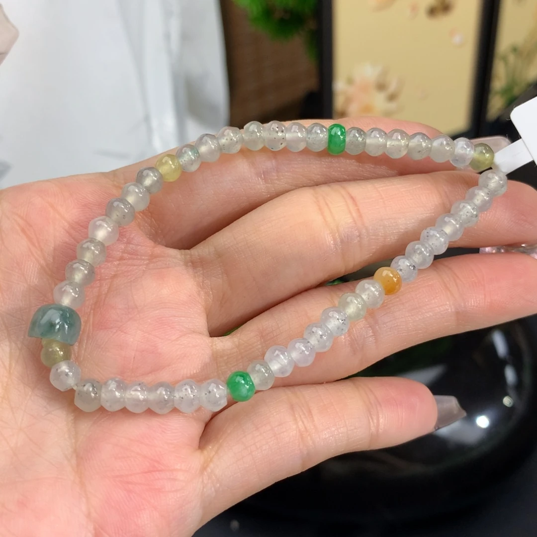 翡翠手链未镶嵌卡4.7冰胶乌鸡算盘手串