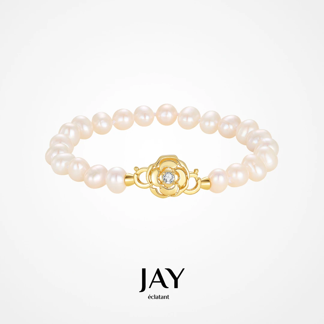 Jay山茶花淡水珍珠手链女轻奢小众精致手串送女友七夕情人节礼物