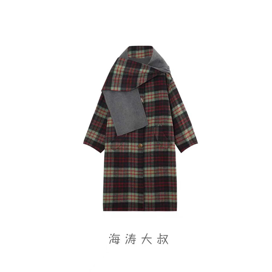 【海涛大叔】绵羊毛羊驼毛设计款格子两面穿大衣