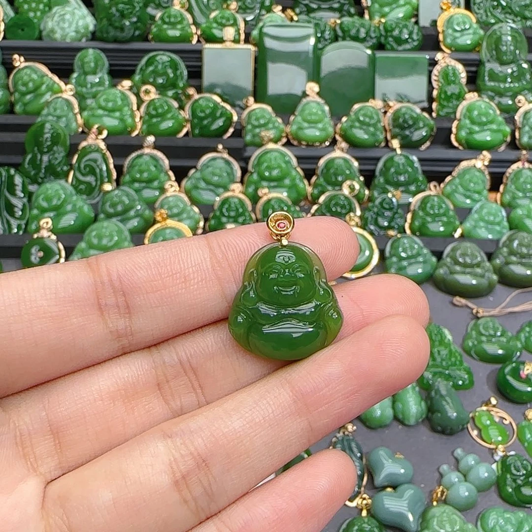 和田玉（碧玉）18K金镶嵌颈饰