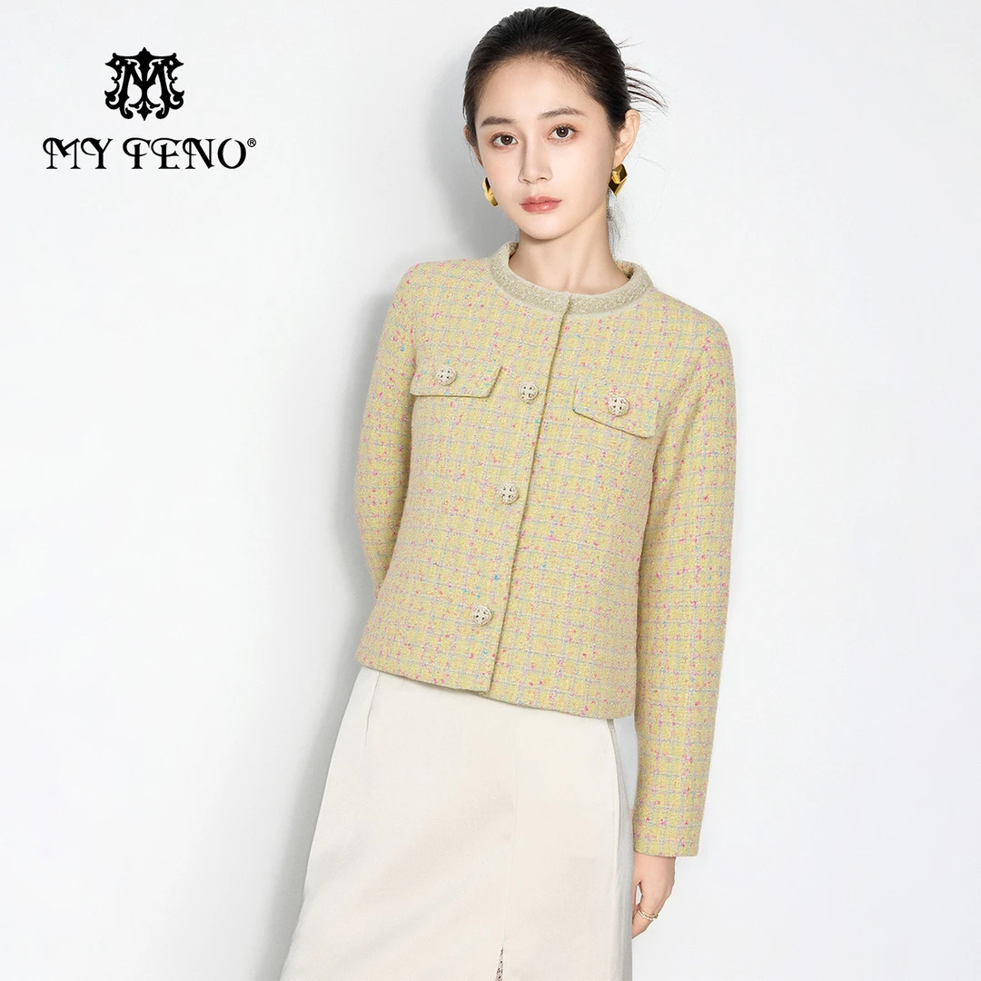 【粉丝专属】马天奴小香风花纱钉珠短款羽绒外套时尚百搭VHA382JKH0