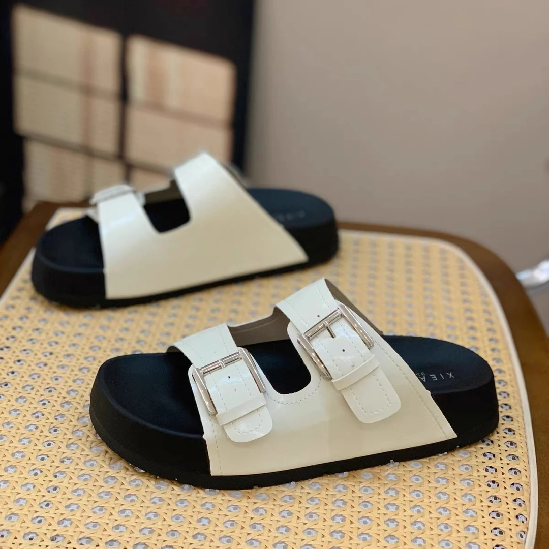 高级感皮带扣厚底一字拖女夏季外穿百搭沙滩拖鞋