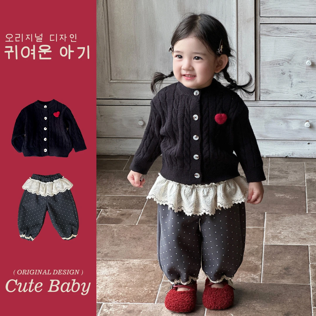 婴幼童女孩子加厚毛衣开衫2025冬季新款韩版加绒休闲裤洋气两件套