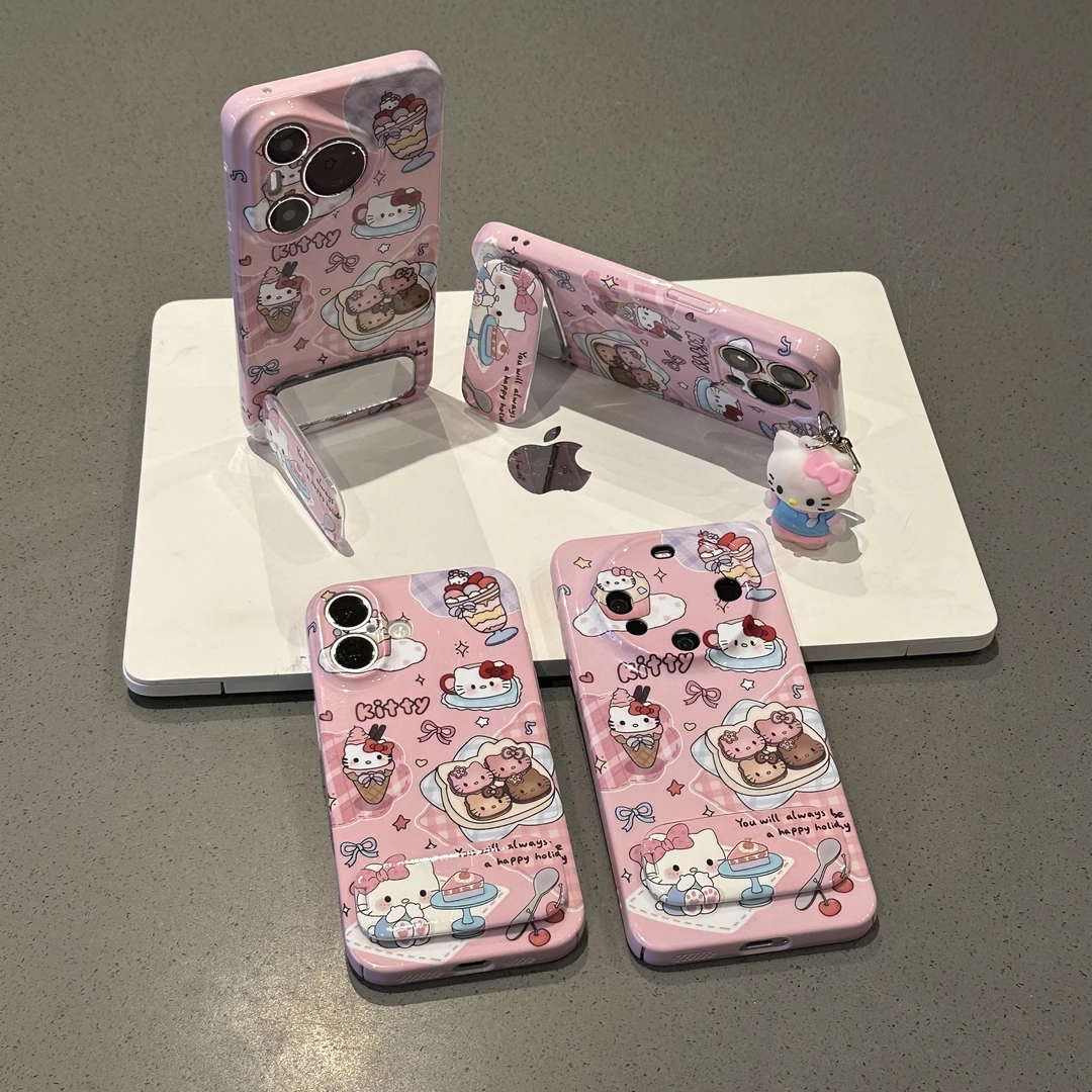 冰淇淋甜品Kitty支架适用苹果16pro菲林手机壳华为vivo小米oppo