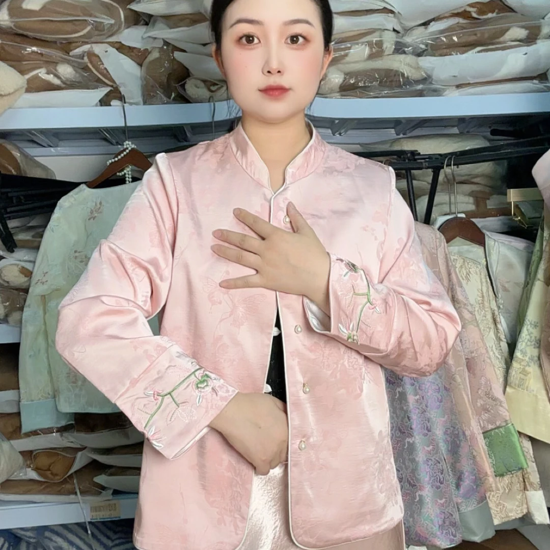 知否系列粉色双面穿新中式中国风百搭气质秋款双层刺绣长袖外套