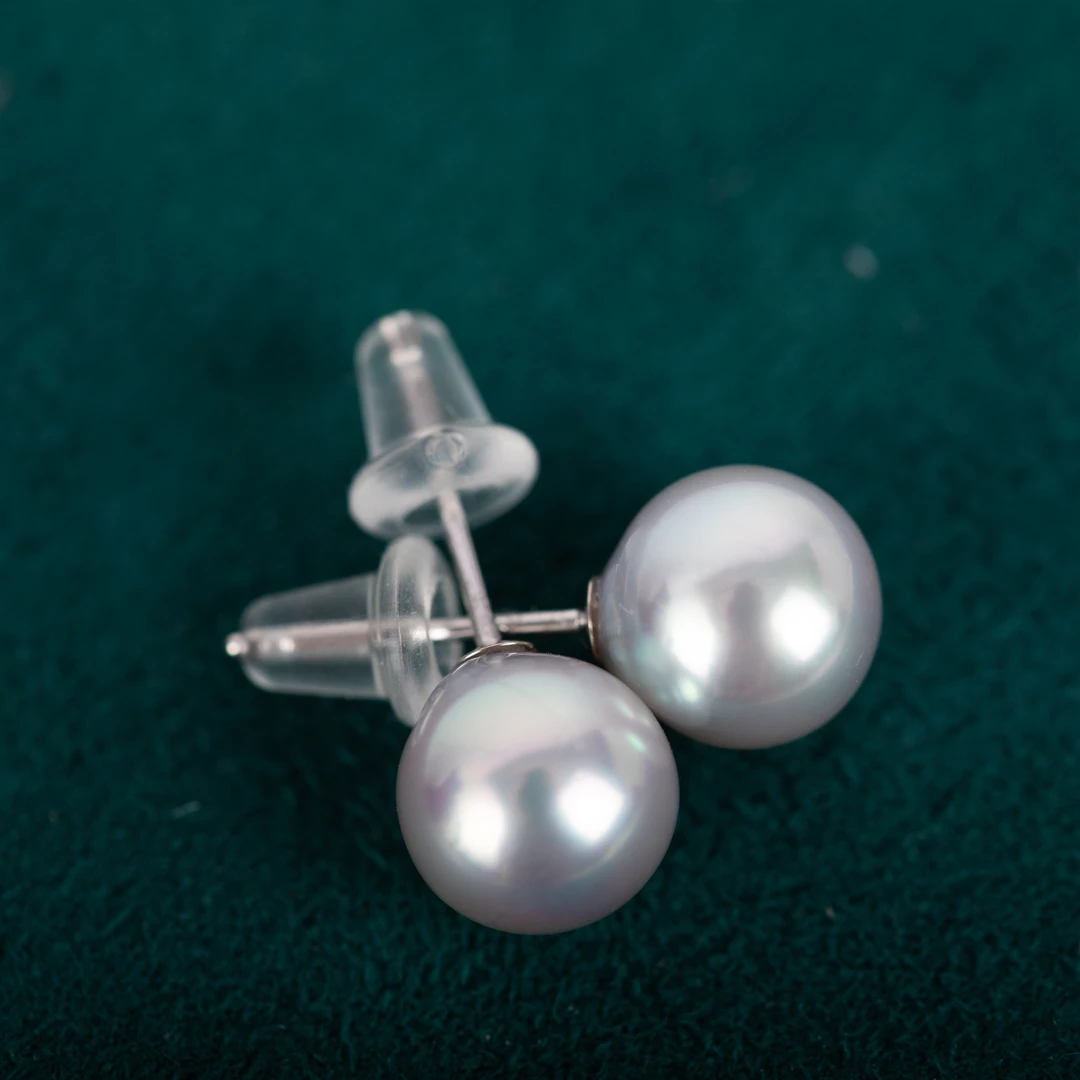 ED73】日本akoya真多麻色珍珠耳钉 7.5-8mm