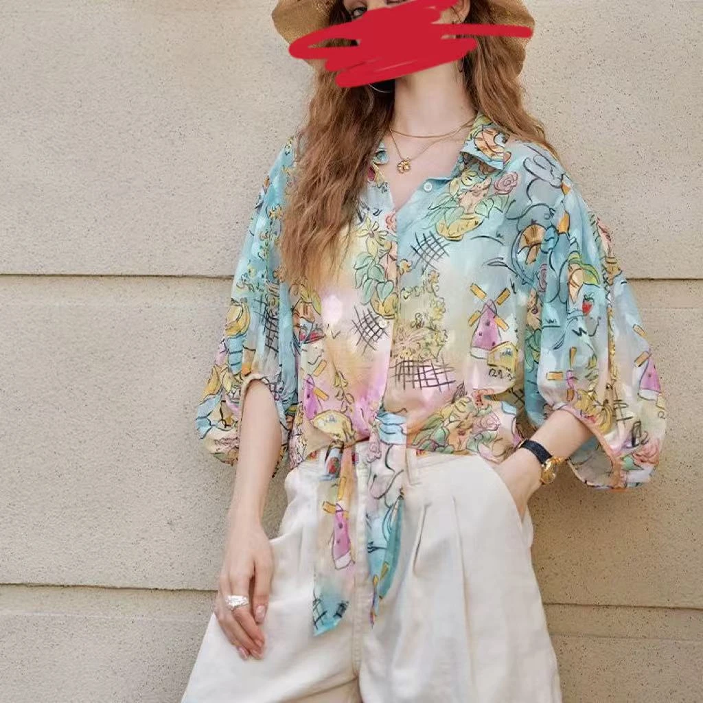 2025夏季新款印花百搭宽松衬衫女