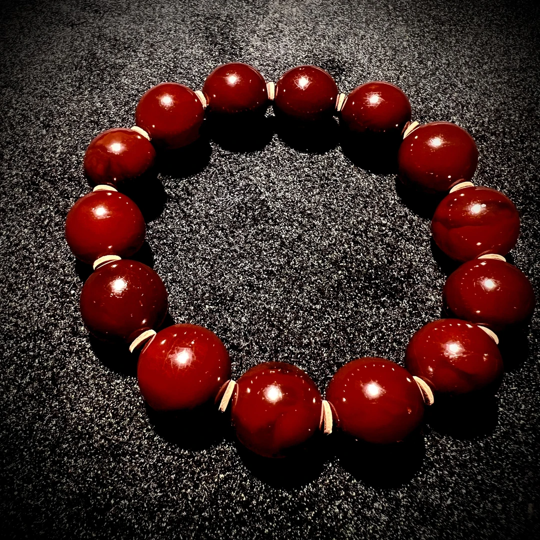 四九城收藏蜜蜡紫红皮圆珠手串藏级男女同款气质轻奢时尚百搭红色