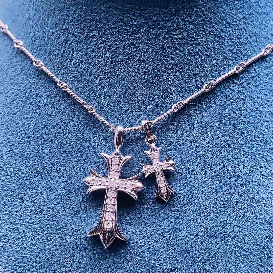 钻石颈饰铂Pt950镶嵌双十字架项链铂金款