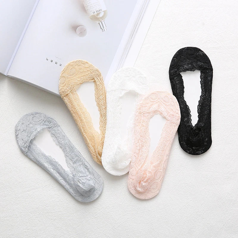 浅口隐形蕾丝船袜透气棉底防滑不掉跟夏天女士纯色薄款硅胶船袜女