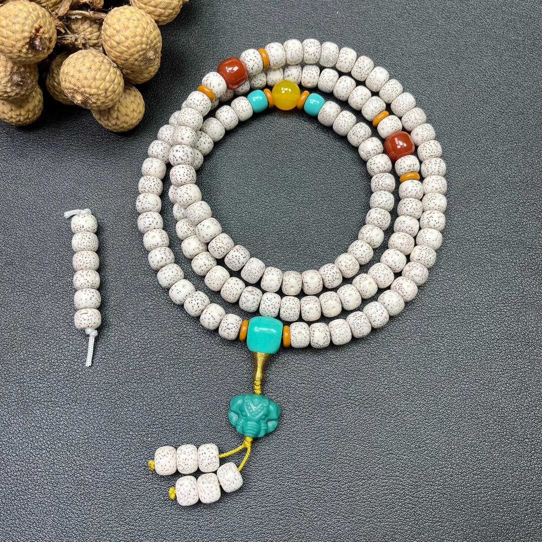 海南星月菩提脱脂顺白 尺寸10*8藏式桶珠正星正月120颗佛珠