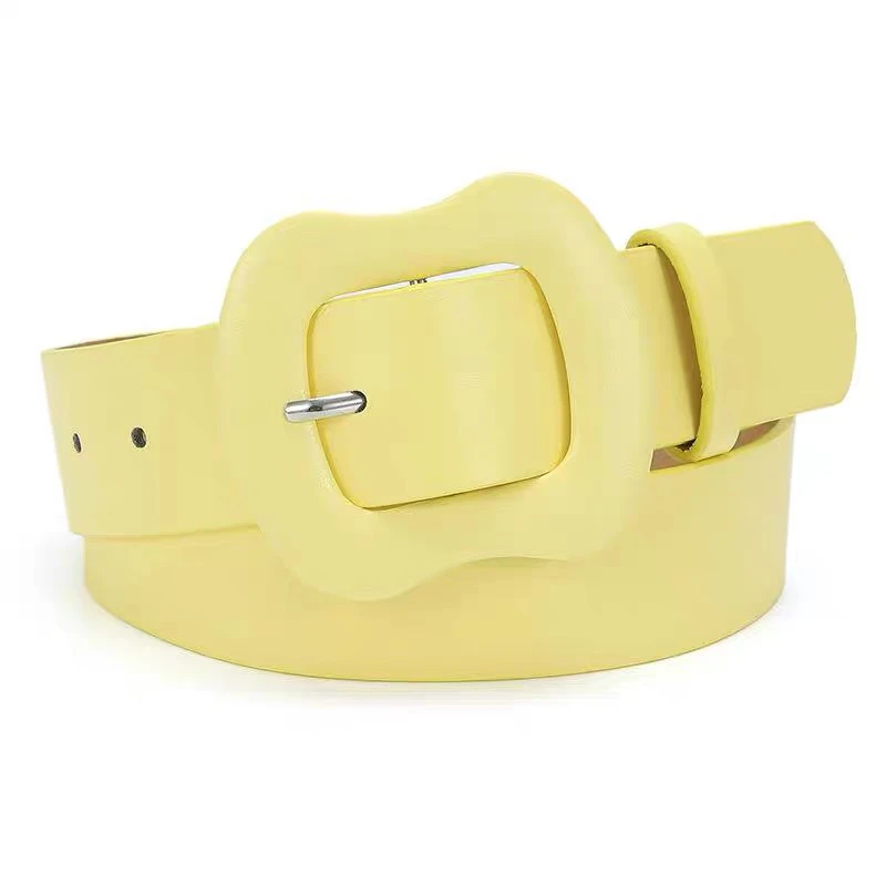 新款时尚简约百搭女士葫芦扣学生潮流宽女款装饰裤带皮带黄色腰带