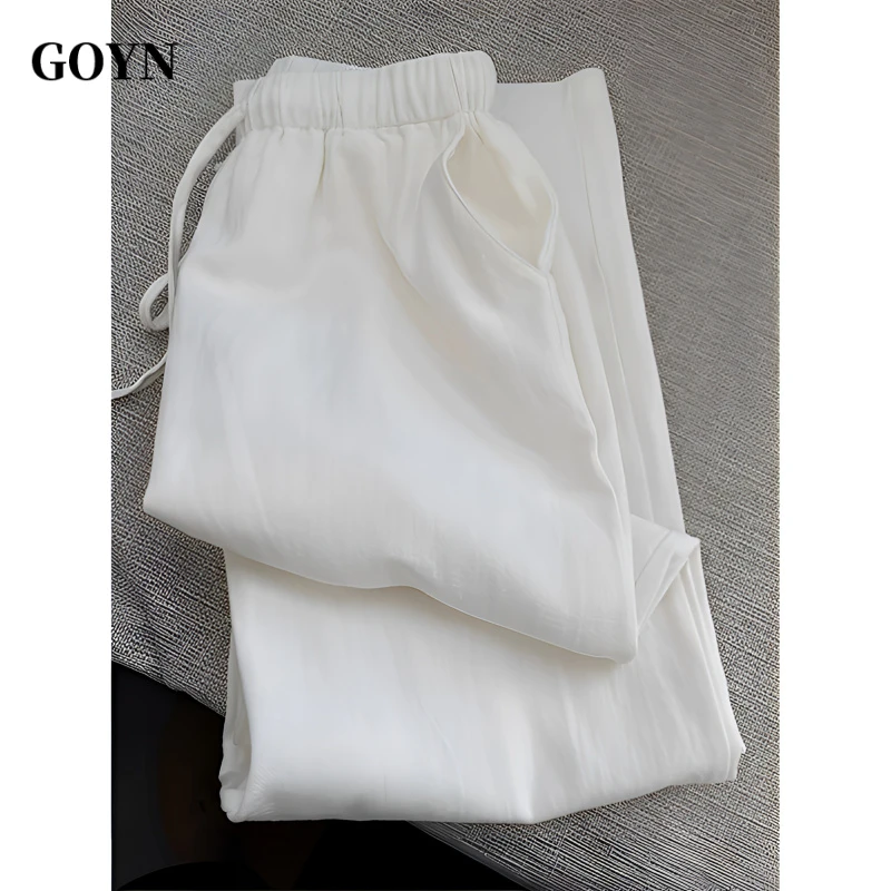 GOYN夏季男士高级感简约垂感宽松阔腿直筒裤潮流男装时尚休闲长裤