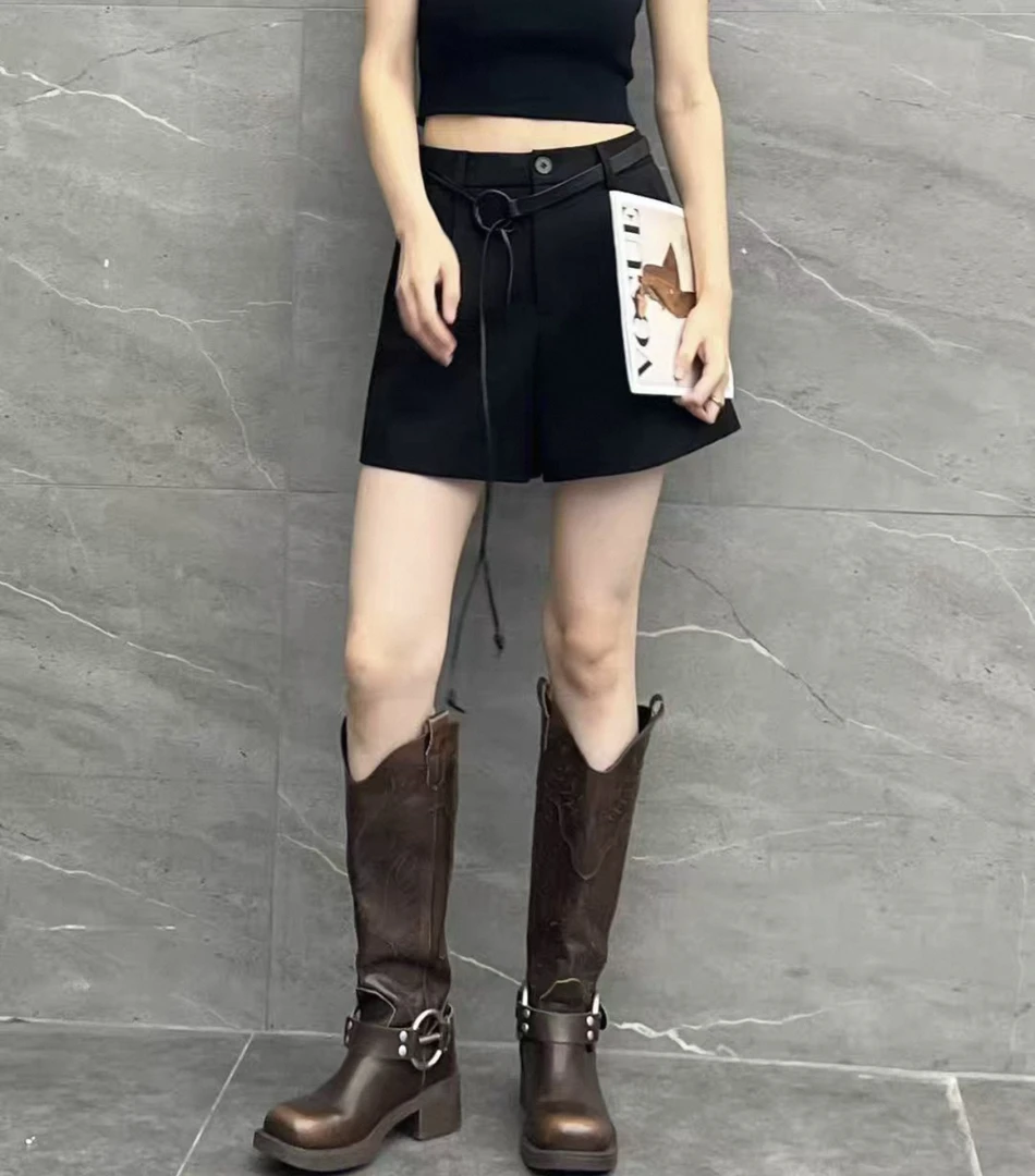 234秋新款2025休闲时尚高腰显瘦短裤女简约百搭西装阔腿短裤
