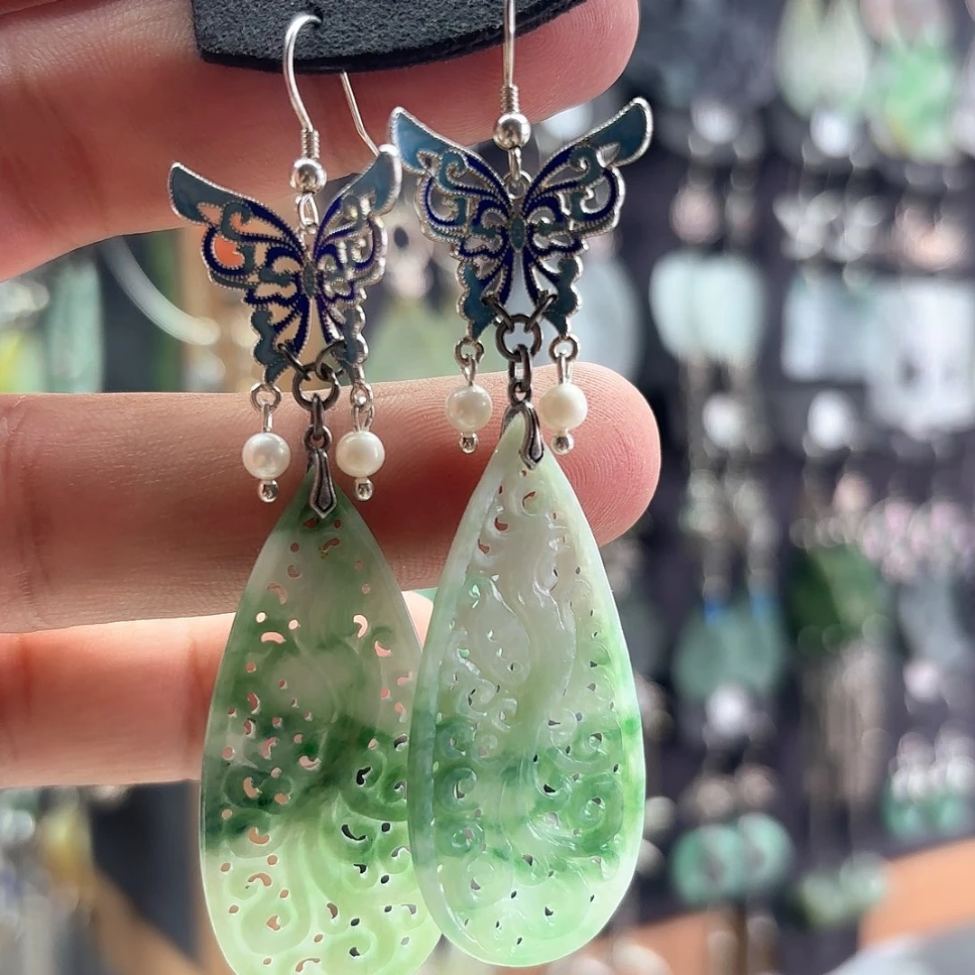 翡翠银S925镶嵌耳饰甜*蜜