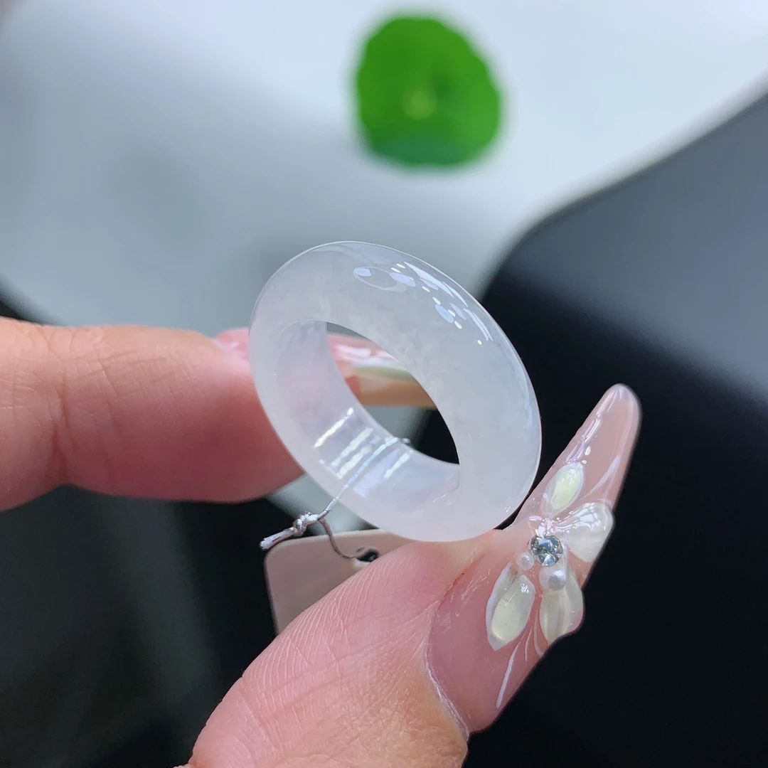 11-12号 缅甸天然A货 白月光小宽版戒指指环 内径15.9-6.8-3.5mm