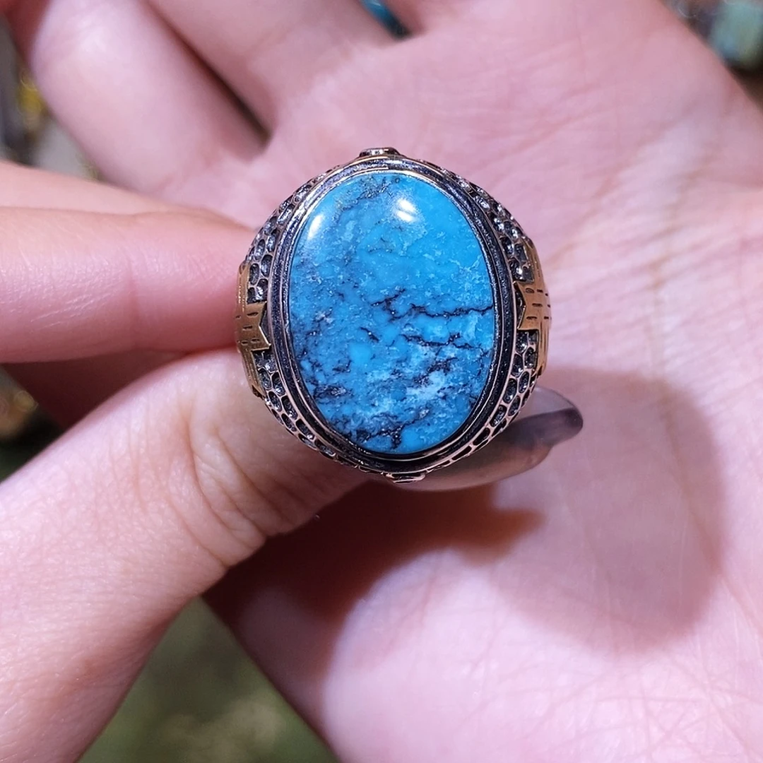 奶****绿松石银S925镶嵌戒指