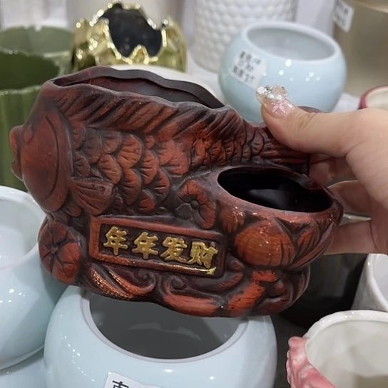 多肉绿植陶瓷花盆9.9包邮，有孔