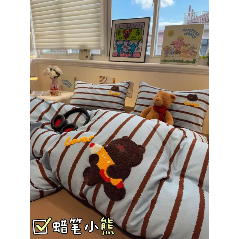 【直小妹】蜡笔小熊系列-全棉磨毛秋冬加厚数码卡通可爱风四件套