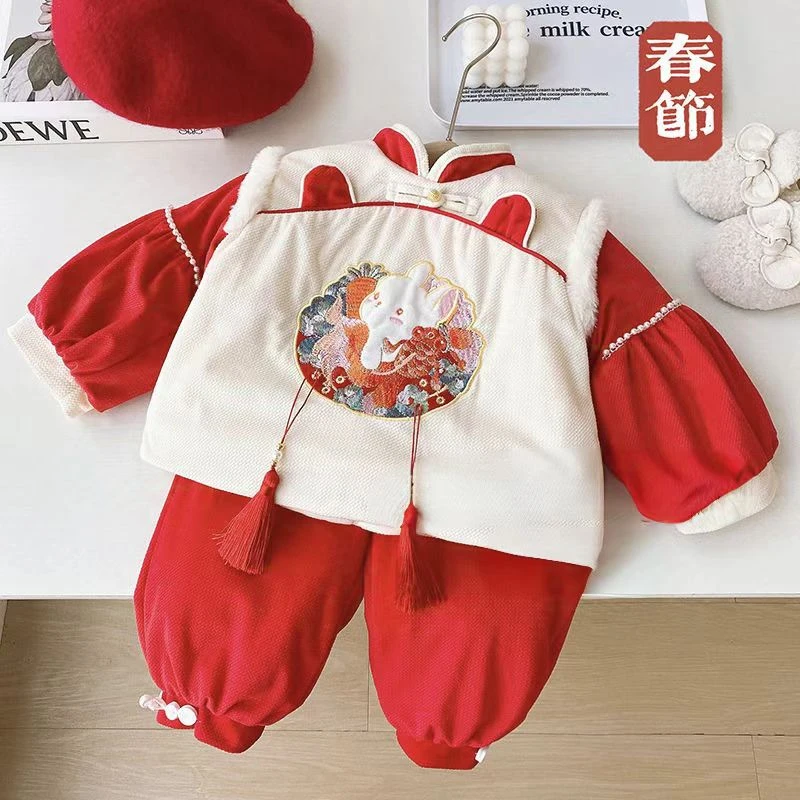 6803小团兔冬款宝宝中国风拜年服小女孩儿童冬季过年服